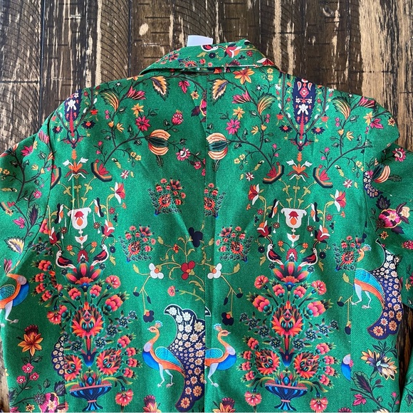BENARES 💕 Kelly Green Boho Paisley Jacket Blazer Coat - MEDIUM - Picture 13 of 17